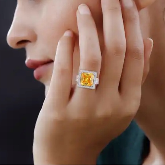 Lustro Stella Finest Yellow CZ Ring in Platinum over Sterling Silver.  NWT - Picture 3 of 10